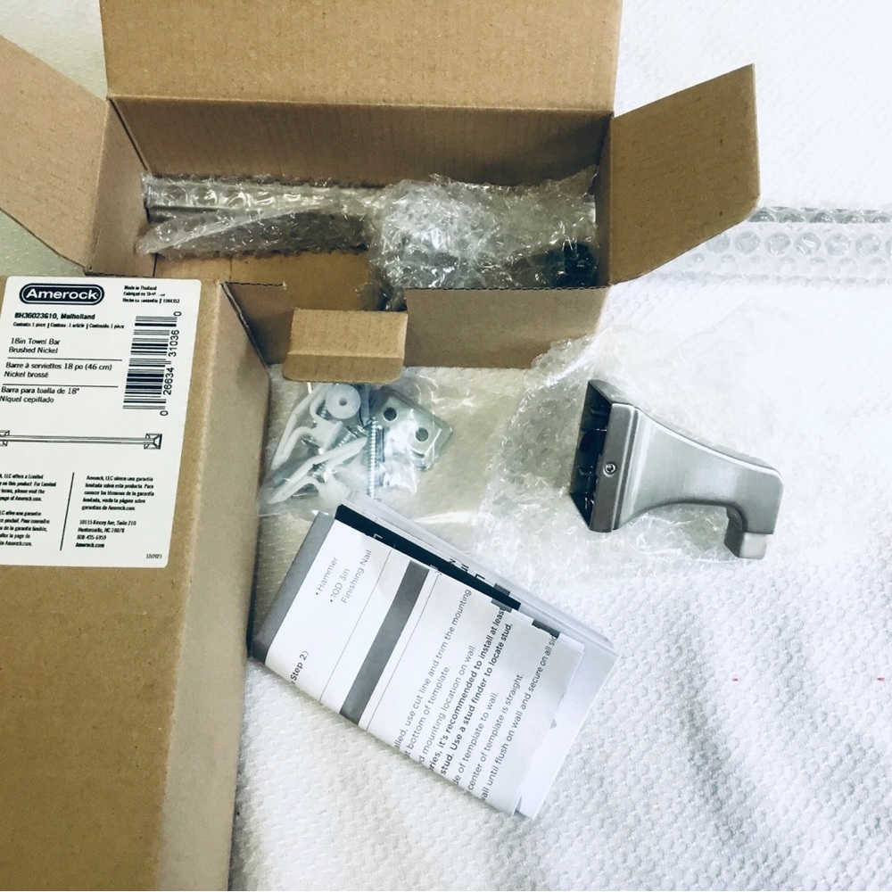 NEW AMEROCK 18" INCHES BH36023G10 SINGLE TOWEL BAR BRUSHED NICKEL FINISH